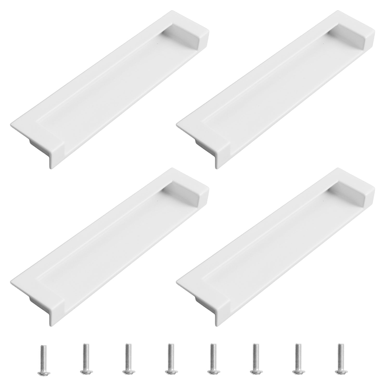 MOROBOR Tatami Hidden Door Handles, 4pack Modern Style Embedded Handle Recessed Finger Pulls with Hidden Concealed Screws for Wardrobes, Drawers, Doors, and Cabinets (White,143mm)
