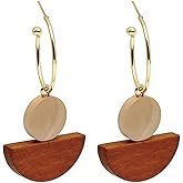 CHUNYANAN Personality Handmade Asymmetrical Round Wooden Earrings Vintage Geometric Leaf Earrings for Women