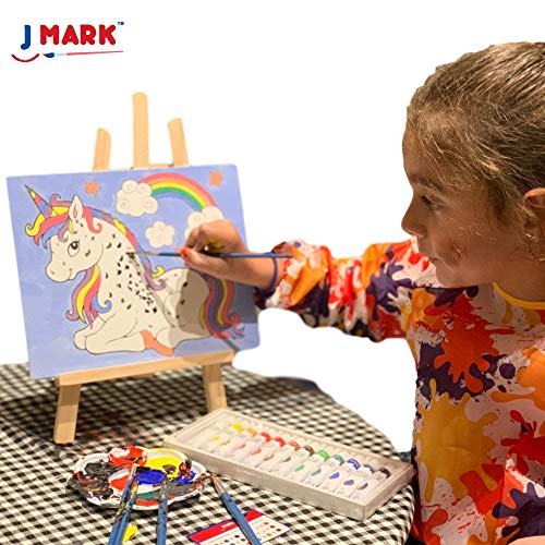 Paint Easel Kids Art Set- 28-Piece Acrylic Painting Supplies Kit with Storage Bag, 12 Non Toxic Washable Paints, 1 Scratch Free Wood Easel, 6 Blank Canvases 8 x 10 inches, 5 Brushes, 10 Well Palette,