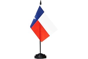 Anley Texas Deluxe Desk Flag Set - 6 x 4 Inch Miniature Lone Star State TX Desktop Flag with 12" Solid Pole - Vivid Color and Fade Resistant - Black Base and Spear Top