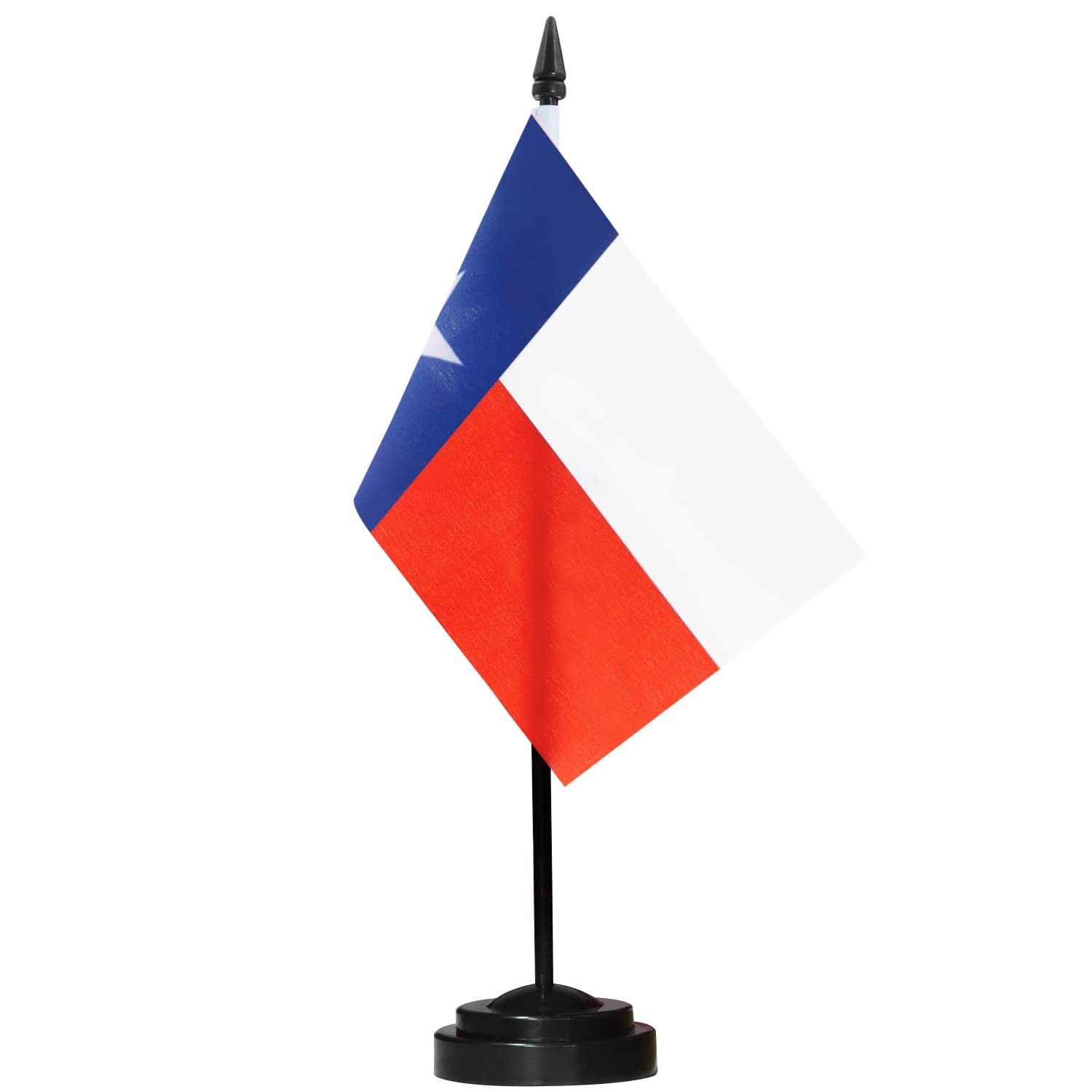 Anley Texas Deluxe Desk Flag Set - 6 x 4 Inch Miniature Lone Star State TX Desktop Flag with 12" Solid Pole - Vivid Color and Fade Resistant - Black Base and Spear Top