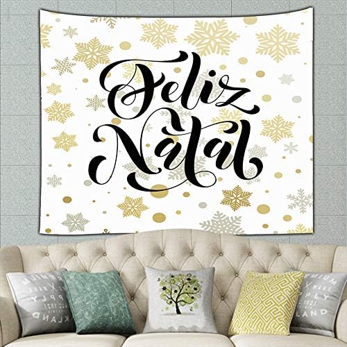 JANICEAI Christmas Portugal Feliz Natal Decorative Holidays Tapestry Wall Hanging Flower Wall Tapestry Wall Art for Living Room Bedroom Dorm Decor
