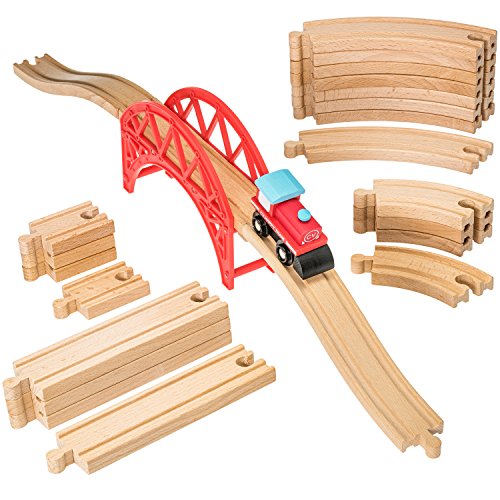 Wooden Train Tracks Set With And Bridge 24 Piece FREE SHIPPING