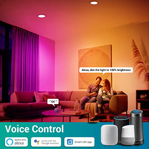 Ustellar 6inch Smart Recessed Lighting with Remote, WiFi RGBCW Color