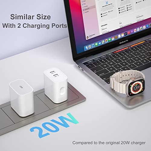 USB C Charger Block, Bangfun 20W Dual Port USB C Power Adapter Fast Chargeur Wall Plug with 6FT Type C Cable Charging Block Brick for iPhone 17 16e 15 Pro Max Plus Pad Air,Pixel 10 9 8 7(White)