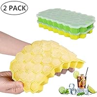 Farielyn-X Ice Cube Trays,2 Pack Food Grade Silicone Rubber Flexible and BPA Free 74 Cubes Ice Trays with Lid Stackable Easy Release Mini Cocktail Whiskey Ice Cube Mold Storage Containers-Green&Yellow