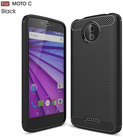 Moto C Case,Wellci Soft Silicon Luxury Brushed Case with Texture Carbon Fiber Design Protection Cover for Motorola Moto C (Black)