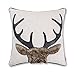 baibu Deer Cotton Linen Cushion Cover Beige Pattern Throw Pillow Cover with Faux Leather and Fur Applique