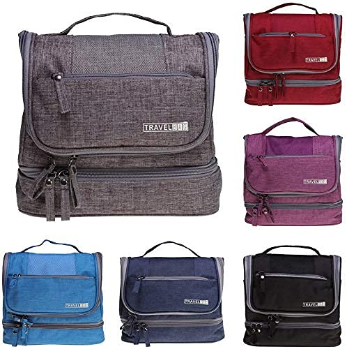 ALCIONO Large Hanging Travel Toiletry Bag - Waterproof Makeup Organizer Bag Shaving Kit Toiletry Bag for Travel Accessories, Shampoo, Cosmetic, Personal Items - Grey (24 x 20 x 14 cm)