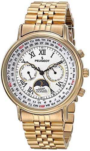 Peugeot Men & Women Vintage 14K Gold Plated Moon Phase Multifunction Dress Watch
