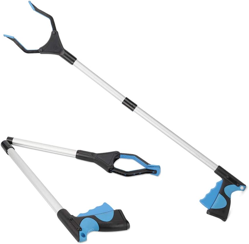 DesignerBox 2 Pack Reacher Grabber Tool, Upgraded Foldable Reaching Aid Reacher Tool Long Arm 360° Rotating Jaw Reaching Claw Hand Grabber Trash Pickup Tool, 32'' (2 Pack-Blue)