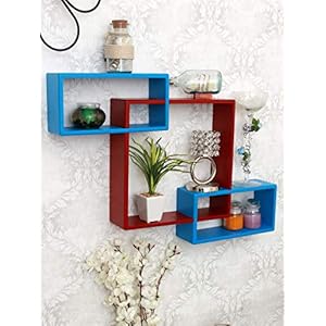 Home Sparkle Wooden Wall Shelves (Red & Blue)