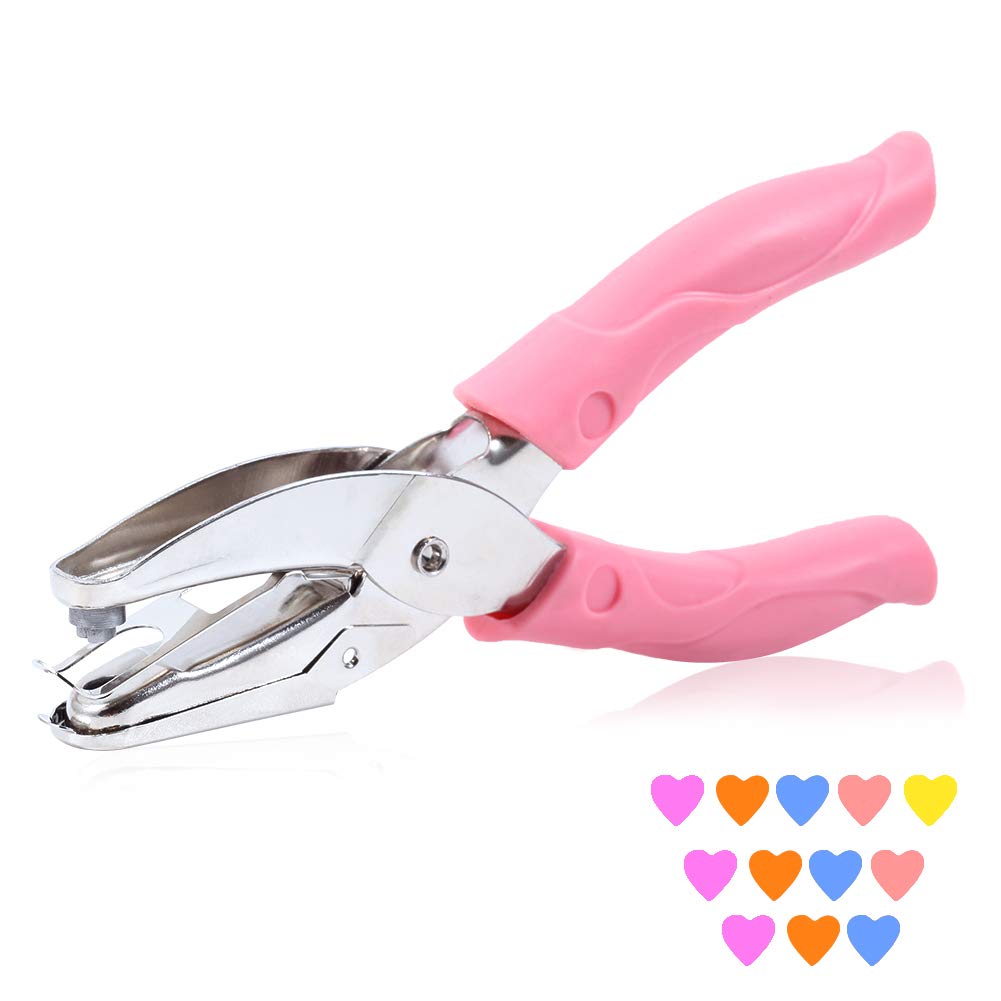 SPEEDWOX Paper Puncher Heart Shape with Soft Pink Grip Single Handheld DIY Craft Paper Hole Punch Tool 6 Inches