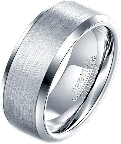 HERACULS 8mm Tungsten Carbide Matte Polished Finish Unisex Wedding Engagement Band Ring Sliver Size 6