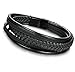 Jstyle Braided Leather Bracelet for Men Bangle Wrap Stainless Steel Magnetic-Clasp 7.5 Inch Black