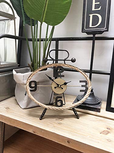 MODE HOME Oval Metal Table Clock with Rope Farmhouse Desk Clock Decorative