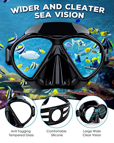 POPCHOSE Snorkel Set, Silicone Snorkeling mask Set for Adults and Youth, Foldable Snorkel Anti-Fog Anti-Leak Adjustable Diving Mask Gear Mesh Bag for Snorkeling, Diving, Swimming
