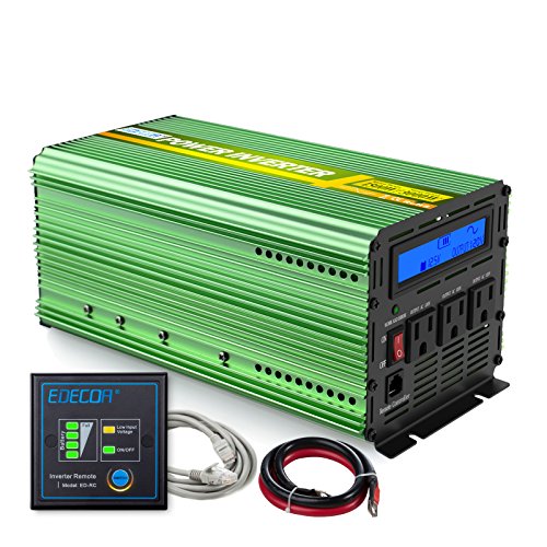 EDECOA 1500W Peak 3000W Pure Sine Wave Power Inverter DC 12V to 110V AC with LCD Display and Remote Controller