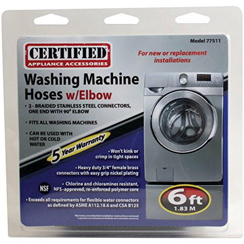 Certified Appliance Accessories Braided Stainless Steel Washing Machine Hoses with Elbow, 6ft
