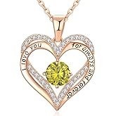 BAUBELLA Birthstone Heart Necklace for Women Wife Girlfriend Mom Daughter Gifts S925 Silver Jewelry For Anniversary Rose Gold Gifts For Birthday Christmas Mothers Valentines Day