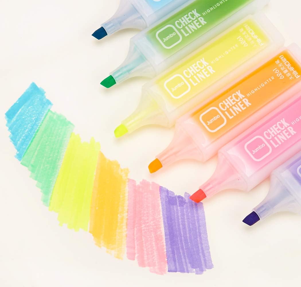 AIHAO 6261 High Capacity CHECK LINER Highlighters Chisel Tip Marker Pens (6 Assorted Colors) : Office Products
