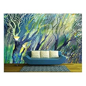 Background Drawing of Wood in Green Tones - Removable Wall Mural | Self-Adhesive Large Wallpaper - 66x96 inches