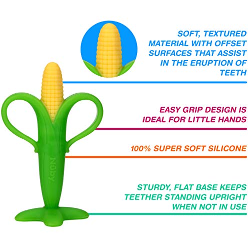 Nuby Soothing Corn Teether, Green, Green Import It All