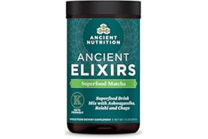 Matcha Green Tea Powder with Ashwagandha by Ancient Nutrition, Ancient Elixirs Superfood Matcha Energy Powder, with MCTs, Promotes Healthy Energy Levels, Paleo and Keto Friendly, 20 Servings