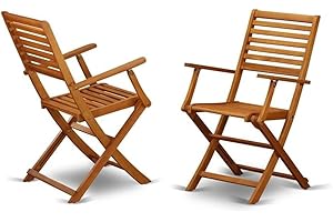 East West Furniture BBSCANA Beasley Folding Patio Dining Chairs With Arm Rest - Acacia Wood, Set of 2, Natural Oil
