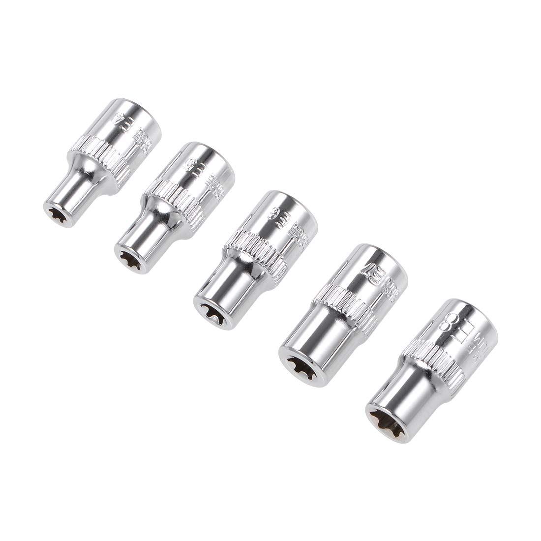 sourcing map 1/4-Inch Drive External Torx Shallow Socket Set E4 E5 E6 E7 E8 Cr-V Steel 5 Pcs