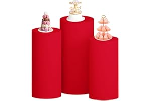 OMKSIH Red Cylinder Covers Set of 3 Cylinder Pedestal Covers Round Pedestal Covers for Parties Cylinder Covers Spandex Round Party Cylinder Stand Covers Pillar Plinth Cover for Party Table Decorations