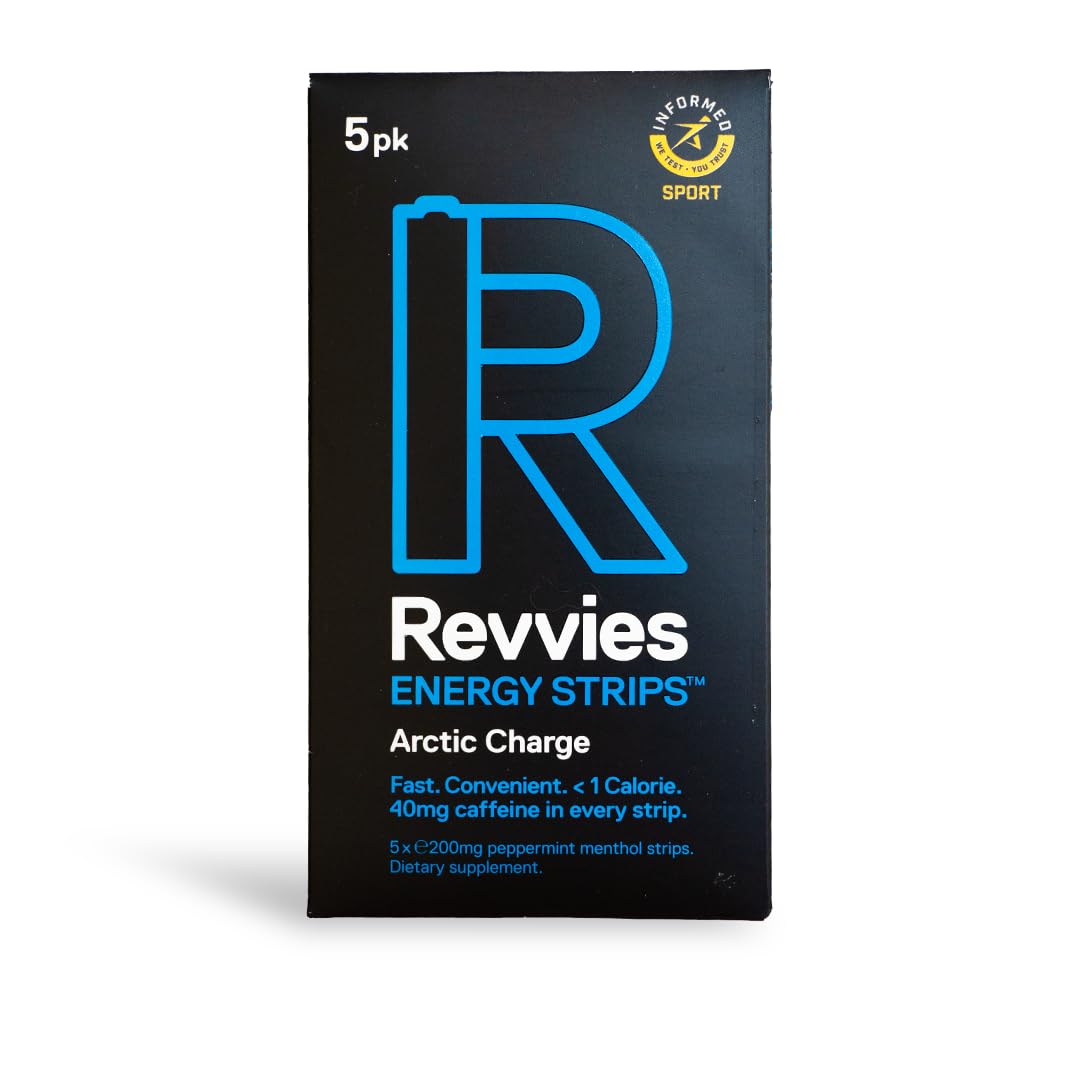 Revvies Energy Strips | Arctic Charge | 25 Strips | 40mg Caffeine Strip |Revvies Energy Strips | Instant Boost | Suitable Pro Athletes | Easy On The Stomach | Vegan | Sugar-Free