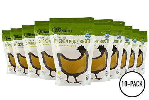 USDA Certified Organic Chicken Bone Broth by The Flavor Chef | 10 Pack - 24 Ounces Per Pack | Frozen Fresh, High Gelatin and Collagen, Paleo Friendly