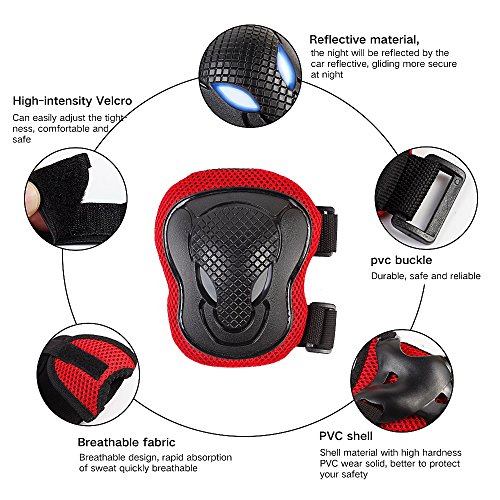 Rayhome Sports Protective Gear Skating Knee Elbow Support Pads Set outdoors Safety Protection for Scooter, Skateboard, Bicycle, Rollerblades (red)