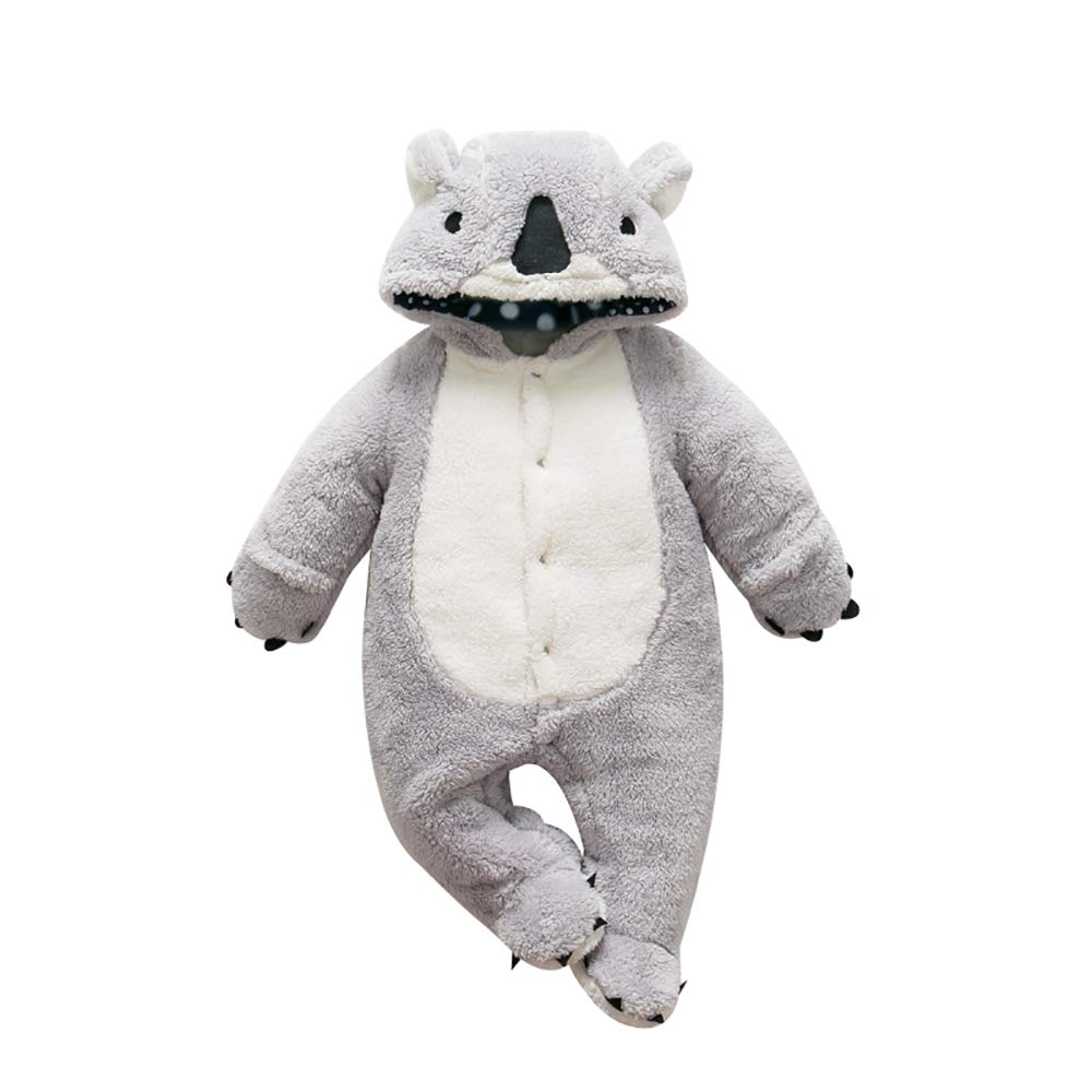 mikistory Infant Romper Newborn Unisex Costume for Baby Newborn Outfit Hoodie Winter Baby Outfits Bodysuits Grey Koala 3-6Months