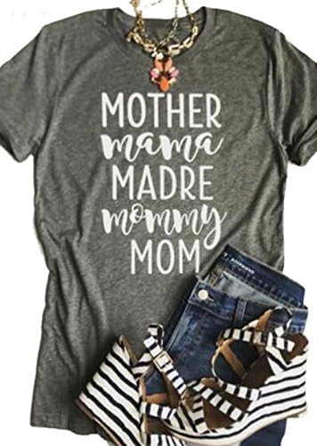 LAMOSKY Womens Mother Mama Madre Mommy Mom Letter Print Short Sleeve Round Neck T-Shirt Size US M/Tag L (Gray)