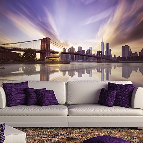 Sunset Brooklyn Bridge Wall Mural Purple Sky Photo Wallpaper New York City Decor available in 8 Sizes Gigantic Digital