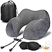Lucear Travel Pillow Luxury Memory Foam Neck & Head Support Pillow Soft Sleeping Rest Cushion for Airplane Car with 3D Sleep Mask, Earplugs, and Luxury Bag (Grey)