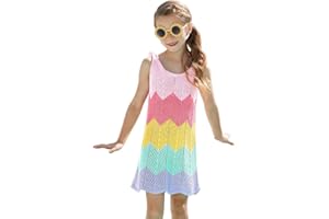 CHILDRENSTAR Girls Knit Swimsuit Cover ups Summer Beach Bathing Suit Coverups Cami Dress with Sunglasses for size 4-13Y