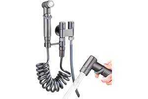 POUSBO 1-in-2-out Dual Control Valve, 2023 New Double Control Mini Shower, 6.5 Feet Extra Long Hose High Pressure Bathroom Faucet Kit for Bidet And Shower (Grey Dual Control Valve Set)