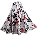 Fancyqube(TM Women Pleated Vintage Skirts Floral Print Midi Skirt Red Large