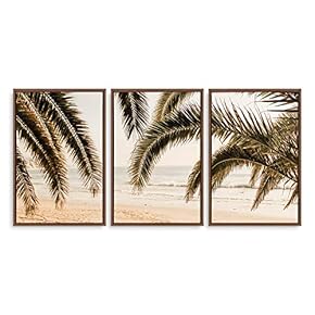 3 Piece Framed Canvas Wall Art for Living Room, Bedroom Vintage Tropical Palm Trees Canvas Prints for Modern Home Decoration Ready to Hang - 16"x24"x3 Panels