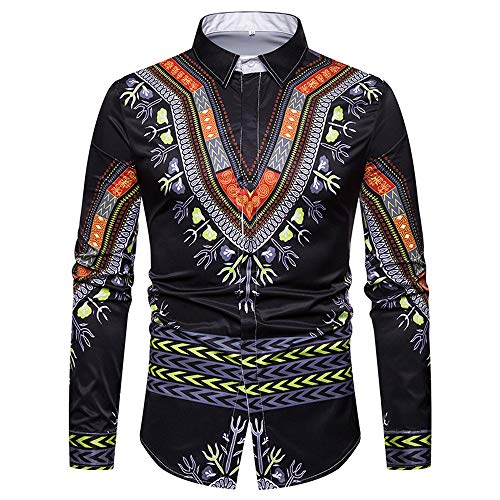 GOVOW African Print Shirts for Men Big and Tall - Autumn Luxury Long Sleeve Dashiki Shirt Top Blouse(US:12/CN:XXXL,ZZ-Black) - Thumbnail 4