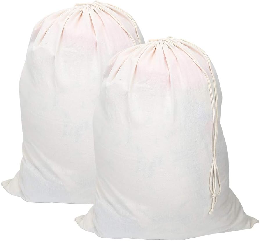 Vivifying Extra Large Natural Cotton Laundry Bags, 2 Pack 28" x 36" Foldable Laundry Hamper with Drawstring Closure (Beige)