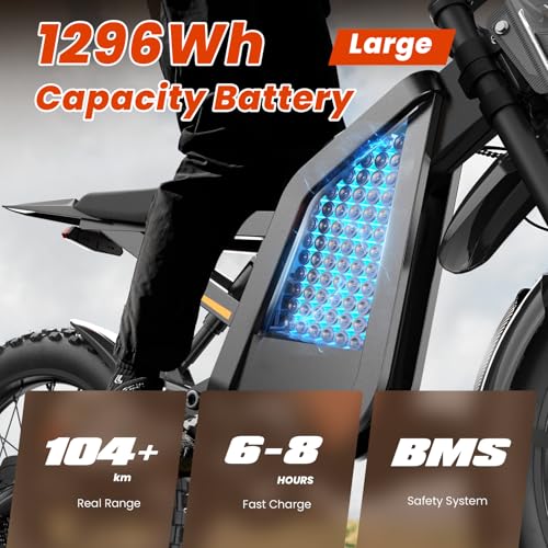 Flydone Electric Dirt Bike for Adults, 𝟰𝟬𝟬𝟬𝗪 𝗣𝗲𝗮𝗸 Motor, 56 km/h Max Speed, 104+ km Range, 19" Fat Tires, Hydraulic Disc Brakes