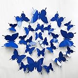 V-Time 3D Royal Blue Butterfly Wall Stickers 24 pcs Removable Mural Stickers Wall Stickers Decal for Home and Room Decoration Kids Room Bedroom Decor Living Room Sticker (Dark Blue)