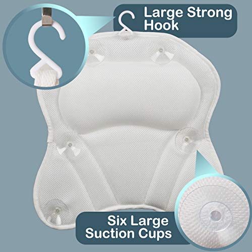 Bath Pillows for Tub-3D Mesh Spa Bathtub Pillow Cushion Rest with 6 Strong Suction Cups Head Neck Shoulder Back Support Washable - Thumbnail 4