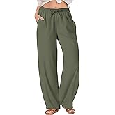 TOPYOGAS Womens High Waist Drawstring Stretch Casual Pants Summer Loose Pants Straight Trousers with Pockets