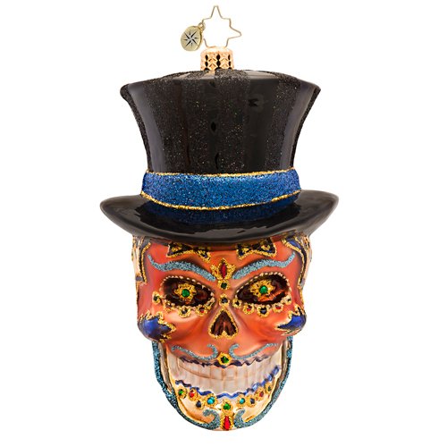 Christopher Radko Mr. Dead Skeleton Skull with Hat Glass Ornament - 1017401 - 4.5
