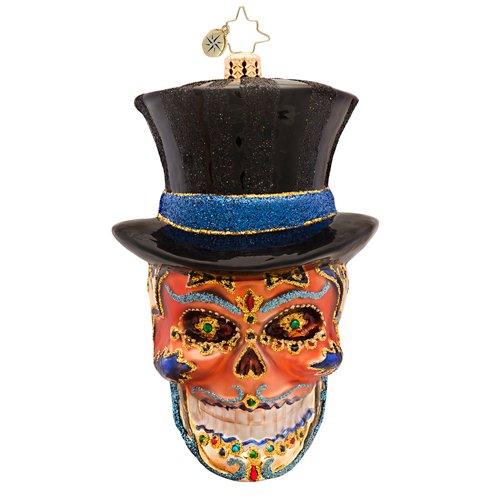 Christopher Radko Mr. Dead Skeleton Skull with Hat Glass Ornament - 1017401 - 4.5